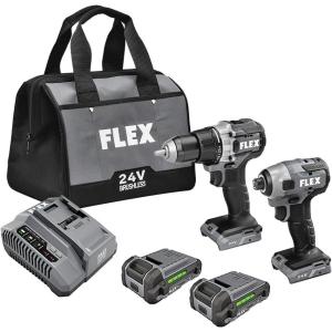imageFLEX 24V Brushless Cordless 2Tool Compact Combo Kit 12Inch 2Speed Drill Driver and 14Inch Hex Impact Driver with 2 25Ah Lithium Batteries and 160W Fast Charger  FXM2052AFullSized