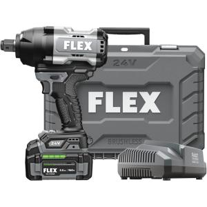 imageFLEX 24V Brushless Cordless 38Inch 1600 FtLbs High Torque Impact Wrench Kit with 50Ah Lithium Battery and 160W Fast Charger  FX1472B1C