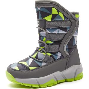 imageGUBARUN Boys Snow Boots Winter Waterproof Slip Resistant Cold Weather Shoes ToddlerLittle KidBig KidGreyGreen