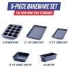 imageBlue Diamond Bakeware Diamond Infused Nonstick 5 Piece Baking Set with 13x18inch Baking Sheet13x9inch Cookie Sheet 12 Cup Muffin Pan Square Cake Pan ampamp Loaf Pan DishwasherFreezer Safe PFASFree5 Piece Baking Set with Cookie Sheets