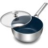 imageBlue Diamond Cookware TriPly Stainless Steel Ceramic Nonstick 375QT Saute Pan Jumbo Cooker with Lid PFASFree Multi Clad Induction Dishwasher Safe Oven Safe SilverSaucepan