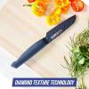 imageBlue Diamond Sharp Stone Nonstick Stainless Steel Cutlery 3 Piece Set including Chef Serrated and Pairing Knives with Covers Diamond Texture Blade Dishwasher Safe Blue35