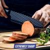 imageBlue Diamond Sharp Stone Nonstick Stainless Steel Cutlery 7quot Santoku Knife with Cover Diamond Texture Blade Dishwasher Safe Knives Blue