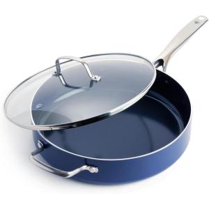 imageBlue Diamond 5QT Saute Pan Jumbo Cooker Skillet with Helper Handle and Lid NonToxic PFASFree Diamond Infused Healthy Ceramic Nonstick Dishwasher Safe Oven Safe Metal Utensil Safe BlueBlue