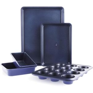 imageBlue Diamond Bakeware Diamond Infused Nonstick 5 Piece Baking Set with 13x18inch Baking Sheet13x9inch Cookie Sheet 12 Cup Muffin Pan Square Cake Pan ampamp Loaf Pan DishwasherFreezer Safe PFASFree5 Piece Baking Set with Cookie Sheets