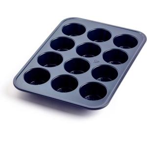 imageBlue Diamond Bakeware Diamond Infused Nonstick 5 Piece Baking Set with 13x18inch Baking Sheet13x9inch Cookie Sheet 12 Cup Muffin Pan Square Cake Pan ampamp Loaf Pan DishwasherFreezer Safe PFASFree12 Cup Muffin and Baking Pan