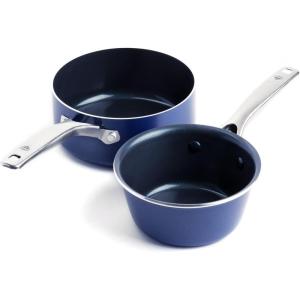 imageBlue Diamond Cookware 2QT Saucepan Pot with Lid Diamond Infused Ceramic Nonstick PFAS and PFOAFree Dishwasher Safe Oven Safe Durable Versatile Easy Clean Even Heating Blue1QT  2 QT Saucepan Set