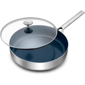 imageBlue Diamond Cookware TriPly Stainless Steel Ceramic Nonstick 375QT Saute Pan Jumbo Cooker with Lid PFASFree Multi Clad Induction Dishwasher Safe Oven Safe SilverSaute Pan