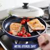 imageBlue Diamond 11quot Grill Genie Pan Diamond Infused Ceramic Nonstick with Lid PFOA and PFASFree Dishwasher ampamp Oven Safe Durable Cookware for Indoor Grilling Searing Versatile Cooking Blue11 Grill Genie Pan with Lid