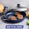 imageBlue Diamond 11quot Grill Genie Pan Diamond Infused Ceramic Nonstick with Lid PFOA and PFASFree Dishwasher ampamp Oven Safe Durable Cookware for Indoor Grilling Searing Versatile Cooking Blue11 Grill Genie Pan with Lid