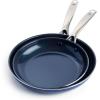 imageBlue Diamond Cookware 95quot ampamp 11quot Frying Pan Skillet Set Diamond Infused Ceramic Healthy Nonstick PFAS ampamp PFOAFree Dishwasher Safe Oven Safe Even Heating Metal Utensil Safe Warp Control BlueBlue