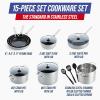 imageBlue Diamond Cookware TriPly Stainless Steel Ceramic Nonstick 7 Piece Cookware Pots and Pans Set PFASFree Multi Clad Induction Dishwasher Safe Oven Safe Silver15 Piece Cookware Pots and Pans Set