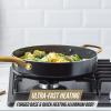 imageBlue Diamond Gold 10quot Frying Pan Skillet Ceramic Nonstick PFAS Free PFOA Free Induction Suitable Dishwasher Safe Gold Handle Black4 QT Saute Pan with Lid