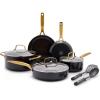 imageBlue Diamond Gold 10quot Frying Pan Skillet Ceramic Nonstick PFAS Free PFOA Free Induction Suitable Dishwasher Safe Gold Handle Black10 Piece Cookware Set