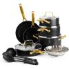imageBlue Diamond Gold 10quot Frying Pan Skillet Ceramic Nonstick PFAS Free PFOA Free Induction Suitable Dishwasher Safe Gold Handle Black14 Piece Cookware Set