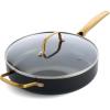 imageBlue Diamond Gold 10quot Frying Pan Skillet Ceramic Nonstick PFAS Free PFOA Free Induction Suitable Dishwasher Safe Gold Handle Black4 QT Saute Pan with Lid