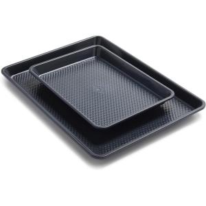 imageBlue Diamond 2Piece Half and Quarter Baking Sheet Set NonToxic PFAS ampamp PFOAFree Diamond Infused Ceramic Nonstick Oven ampamp Freezer Safe Dishwasher Safe Even Heating Metal Utensil Safe Blue2 Piece Half and Quarter Baking Sheet