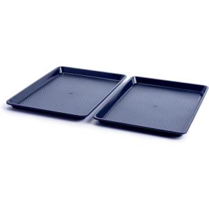 imageBlue Diamond 2Piece Half and Quarter Baking Sheet Set NonToxic PFAS ampamp PFOAFree Diamond Infused Ceramic Nonstick Oven ampamp Freezer Safe Dishwasher Safe Even Heating Metal Utensil Safe Blue2 18 x 13 Baking Sheets