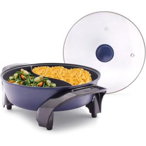 imageBlue Diamond Ceramic Nonstick 3in1 4QT Multifunction Electric Skillet Grill and Food Steamer with Glass Lid Dishwasher Safe Parts Adjustable Temperature Control PFASFree Blue55QT Hot Pot