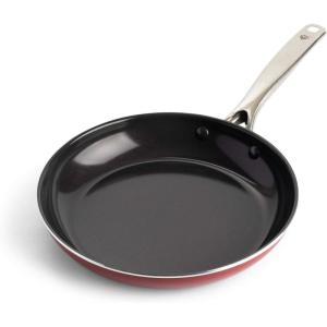 imageBlue Diamond Cookware 10quot Frying Pan Skillet Diamond Infused Healthy Ceramic Nonstick PFAS and PFOAFree Dishwasher and Oven Safe Even Heating Metal Utensil Safe Warp Control Base Red