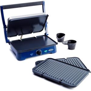 imageBlue Diamond Electric Contact Griddle Healthy Ceramic Nonstick PFAS ampamp PFOAFree Open Flat Design Metal Utensil Safe Drip Tray Dishwasher Safe Removable Plates Adjustable Temperature Blue
