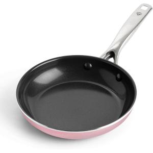 imageBlue Diamond Frying Pan 8 Skillet Diamond Infused Healthy Ceramic Nonstick PFAS and PFOAFree Dishwasher and Oven Safe Even Heating Metal Utensil Safe Warp Control Base BluePink