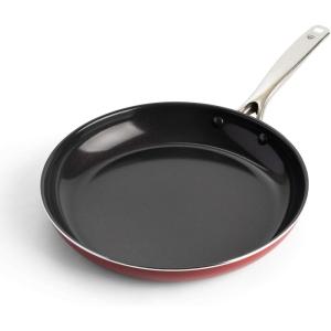 imageBlue Diamond Frying Pan 8 Skillet Diamond Infused Healthy Ceramic Nonstick PFAS and PFOAFree Dishwasher and Oven Safe Even Heating Metal Utensil Safe Warp Control Base BlueRed