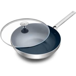 imageBlue Diamond TriPly Stainless Steel Ceramic Nonstick Frying Pan Skillet 8 Inch PFOAFree PFASFree Multi Clad Induction Dishwasher Safe Oven Safe Healthy Cooking Silver11 Wok Pan