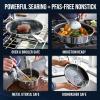 imageBlue Diamond Hybrid Nonstick Stainless Steel 12 Piece Cookware Set TriPly PFASFree Ceramic Diamond Bond Pots ampamp Pans Dishwasher ampamp Oven Safe to 850F Induction Ready Metal Utensil Safe SilverSilver