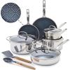 imageBlue Diamond Hybrid Nonstick Stainless Steel 12 Piece Cookware Set TriPly PFASFree Ceramic Diamond Bond Pots ampamp Pans Dishwasher ampamp Oven Safe to 850F Induction Ready Metal Utensil Safe SilverSilver