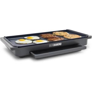 imageBlue Diamond 20 x 105 Extra Large Electric Griddle Healthy Ceramic Nonstick Surface NonToxic PFASFree Temperature Control Family Friendly Removable Drip Tray Easy Clean Graphite