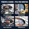 imageBlue Diamond Hybrid Nonstick Stainless Steel 10 Frying Pan PFASFree Ceramic Diamond Surface Skillet Diamond Bond Powerful Searing Dishwasher Safe StayCool Handle Induction Ready All Cooktops10 Frying Pan Skillet