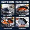 imageBlue Diamond Hybrid Nonstick Stainless Steel 4QT Saute Pan with Glass Lid PFASFree Ceramic Diamond Bond Deep Jumbo Skillet Induction Ready Dishwasher ampamp Metal Utensil Safe StayCool Handle