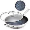 imageBlue Diamond Hybrid Nonstick Stainless Steel 12 Wok with Lid PFASFree Ceramic Diamond Bond StirFry Pan Induction Ready Dishwasher ampamp Oven Safe Metal Utensil Safe StayCool Handle Silver
