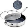 imageBlue Diamond Hybrid Nonstick Stainless Steel 4QT Saute Pan with Glass Lid PFASFree Ceramic Diamond Bond Deep Jumbo Skillet Induction Ready Dishwasher ampamp Metal Utensil Safe StayCool Handle
