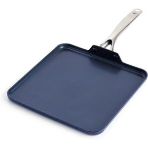 imageBlue Diamond 11quot Nonstick Square Griddle Pan Non Toxic PFASFree Diamond Ceramic Dishwasher ampamp Oven Safe Even Heating Metal Utensil Safe Warp Control Blue11 Griddle Pan