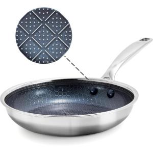 imageBlue Diamond Hybrid Nonstick Stainless Steel 10 Frying Pan PFASFree Ceramic Diamond Surface Skillet Diamond Bond Powerful Searing Dishwasher Safe StayCool Handle Induction Ready All Cooktops10 Frying Pan Skillet