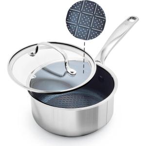 imageBlue Diamond Hybrid Nonstick Stainless Steel 157QT Saucepan with Glass Lid PFASFree Ceramic Diamond Bond Pot Dishwasher Safe StayCool Handle Induction Ready Compatible with All Cooktops