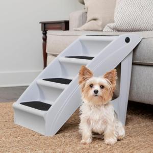 imagePetSafe CozyUp Folding Dog Stairs  Pet Stairs for IndoorOutdoor at Home or Travel  Dog Steps for High Beds  Pet Steps with Siderails NonSlip Pads  Durable Support up to 150 lbs  Large TanGray