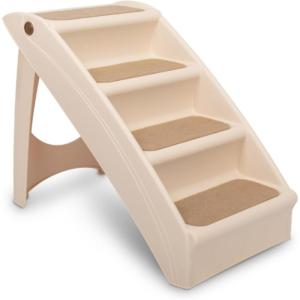 imagePetSafe CozyUp Folding Dog Stairs  Pet Stairs for IndoorOutdoor at Home or Travel  Dog Steps for High Beds  Pet Steps with Siderails NonSlip Pads  Durable Support up to 150 lbs  Large TanTan