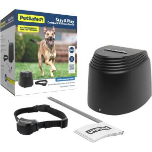 imagePetSafe Stay ampamp Play Compact Wireless Pet Fence for Dogs No Wire Circular Boundary Secure up to 34 Acre NoDig and Portable for Travel for Dogs 5lb ampamp up from Parent Company Invisible Fence BrandWireless Fence Kit