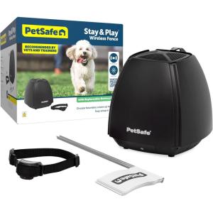 imagePetSafe Stay ampamp Play Wireless Pet Fence with Replaceable Battery Collar  Circular Boundary Secures up to 34 Acre NoDig Portable Fence for Dogs 5 lb ampamp Up from Parent Company Invisible Fence BrandWireless Fence Kit
