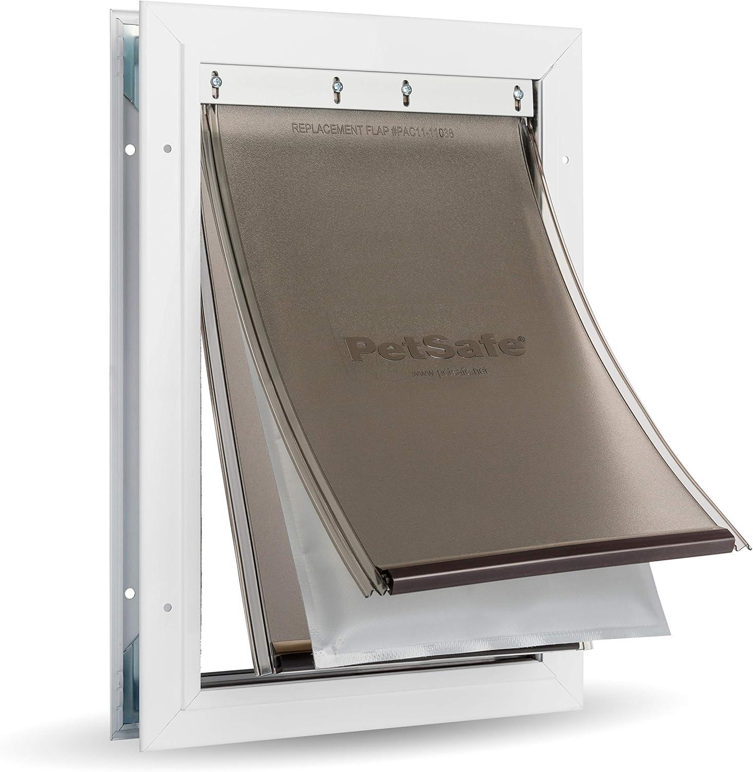 imagePetSafe Extreme Weather Aluminum Dog Door EnergyEfficient 3 Flaps for Insulation Large for Exterior Doors Built for Extreme Weather White  LargeAluminum
