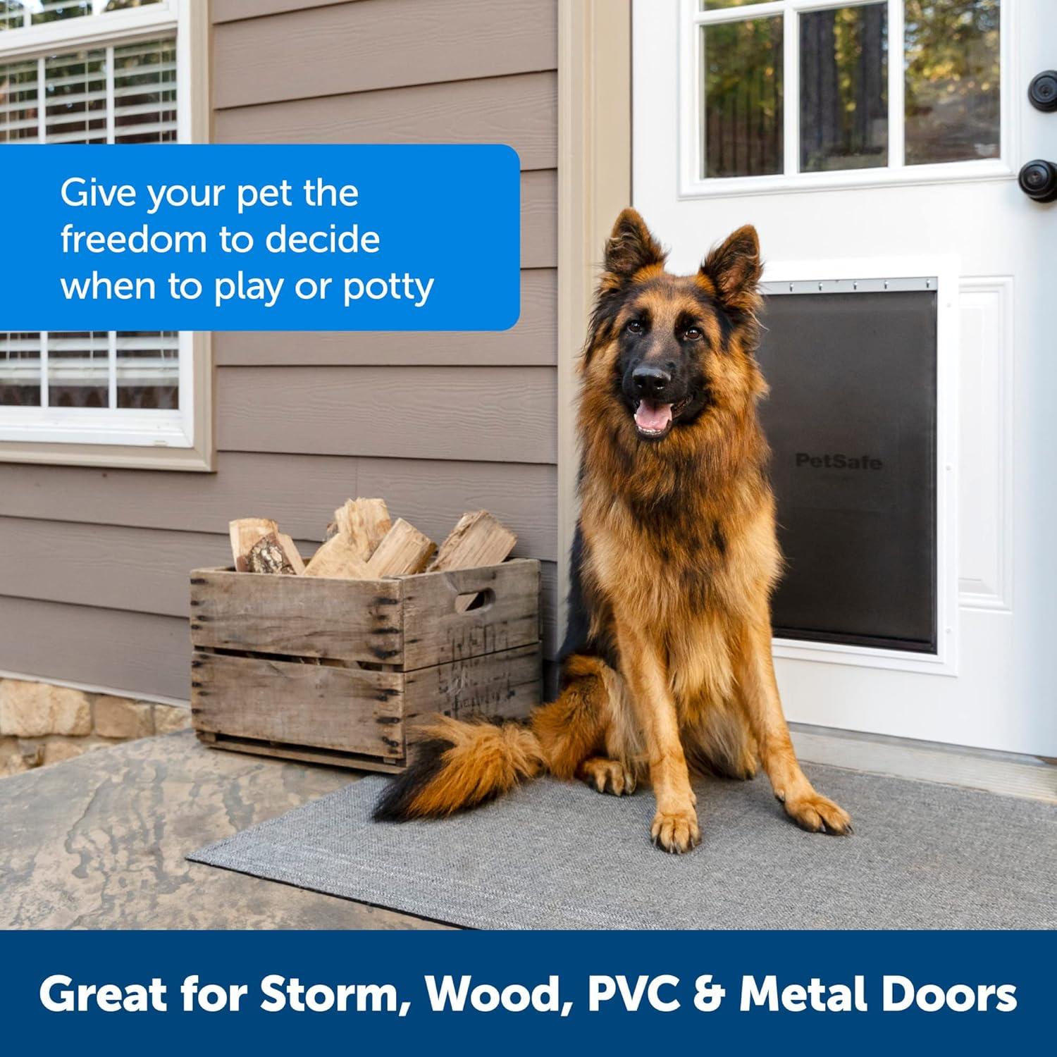 imagePetSafe Extreme Weather Aluminum Dog Door EnergyEfficient 3 Flaps for Insulation Large for Exterior Doors Built for Extreme Weather White  LargeAluminum