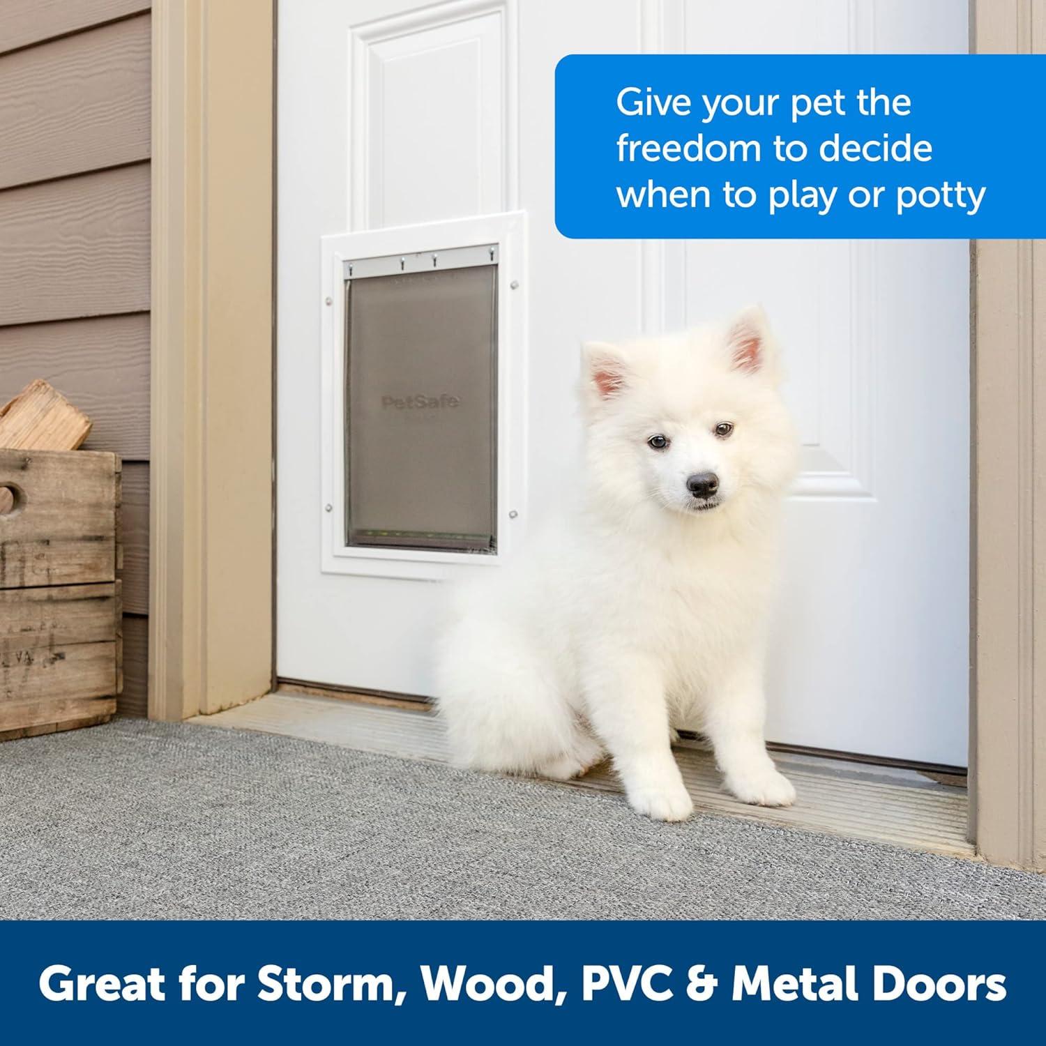 imagePetSafe Extreme Weather Aluminum Dog Door EnergyEfficient 3 Flaps for Insulation Large for Exterior Doors Built for Extreme Weather White  LargeAluminum