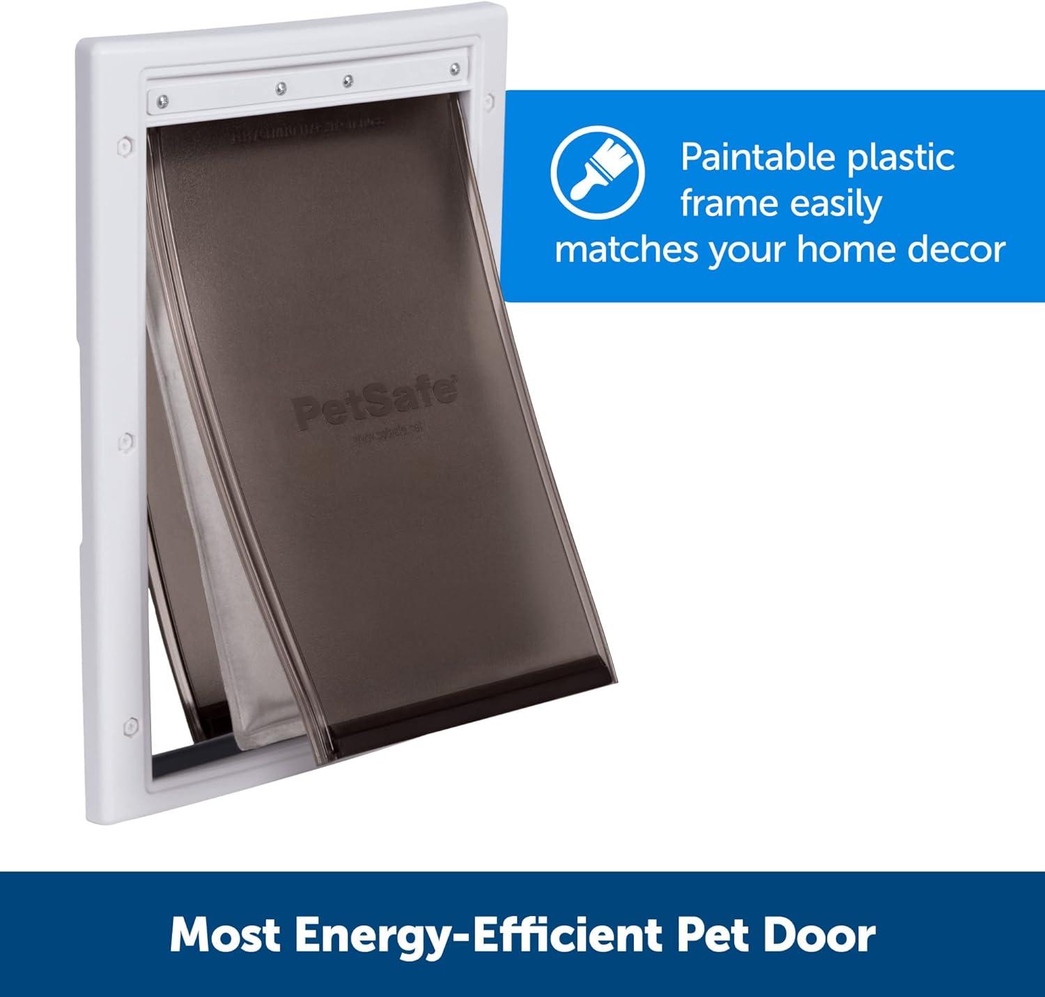 imagePetSafe Extreme Weather Aluminum Dog Door EnergyEfficient 3 Flaps for Insulation Large for Exterior Doors Built for Extreme Weather White  LargePlastic