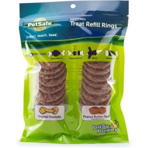 imagePetSafe Rawhide Busy Buddy Dog Treat Ring Refills 24 Treat Refills Peanut Butter Dog Treats Rawhide Material Original Flavor Resealable Bag Feature Size B Rings