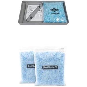 imageBundle of PetSafe ScoopFree Reusable Tray for Cat Litter Boxes  PetSafe ScoopFree Premium Crystal Cat Litter  NonClumping  Three 43 lb Bags of Litter 129 lb Total  Original Blue