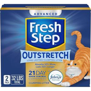 imageFresh Step Outstretch Advanced Long Lasting Clumping Litter with Febreze Freshness Activated Charcoal Litter Lasts 50 Longer 32 lbs 2 x 16 lb Box32 lb