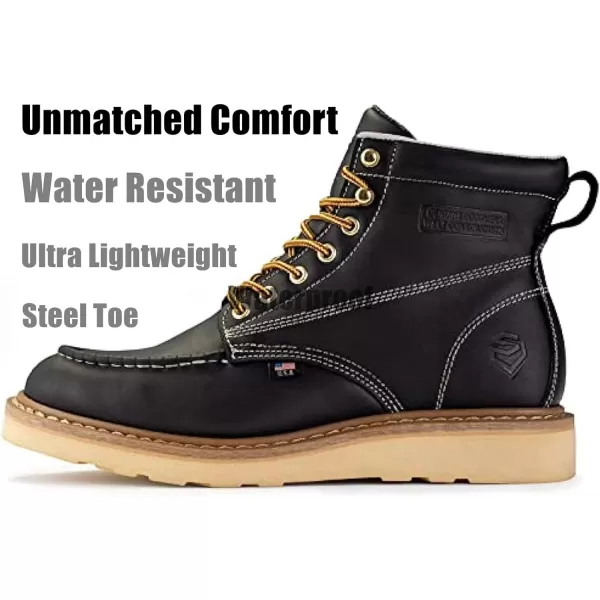 SUREWAY 6 inch Mens Wedge Moc Toe Work Boots for Men Soft Toe-Durable,Comfortable,Lightweight,Full Grain Leather,Goodyear,Non-Slip EH Safety Industial Construction Work Boots/Shoes for Men/Women